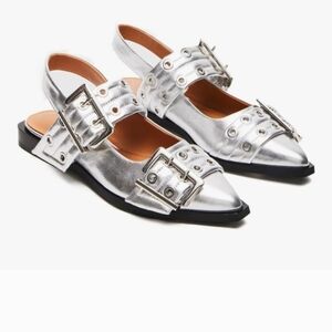 Nasty Gal Silver Buckle Flats